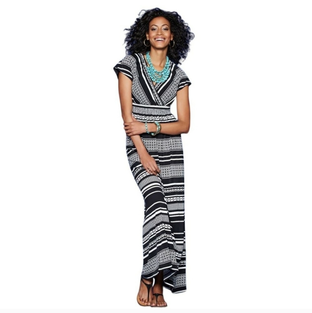 Chico's Vania Striped Maxi Dress Size 1